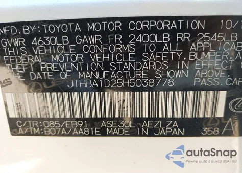 2017 Lexus Is 200T from USA, damaged, VIN JTHBA1D25H5038778